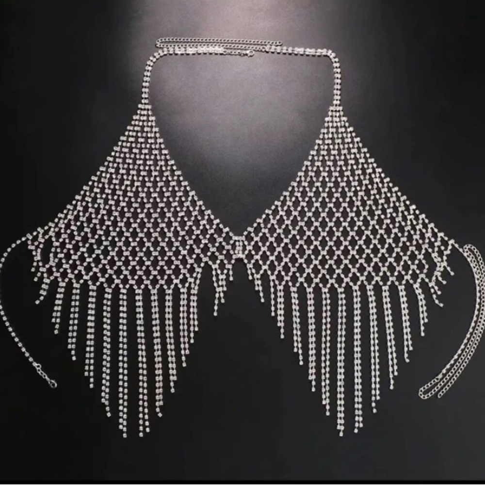 Rhinestone tassel body chain